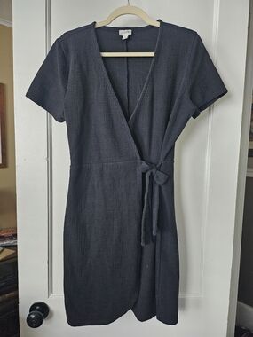 J. Crew Black Short-Sleeve Wrap Mini Dress